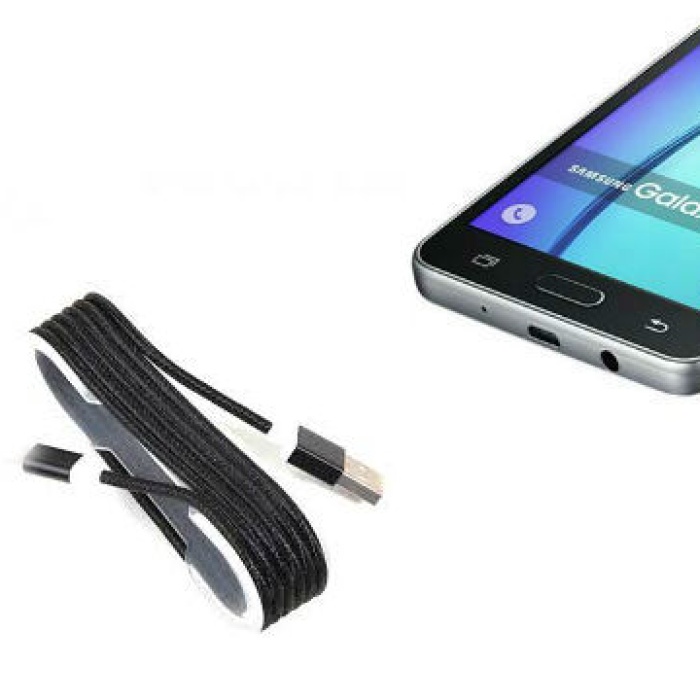 Biomak Android Örgü Şeklinde Renkli Çelik Şarj Data Kablosu - Siyah