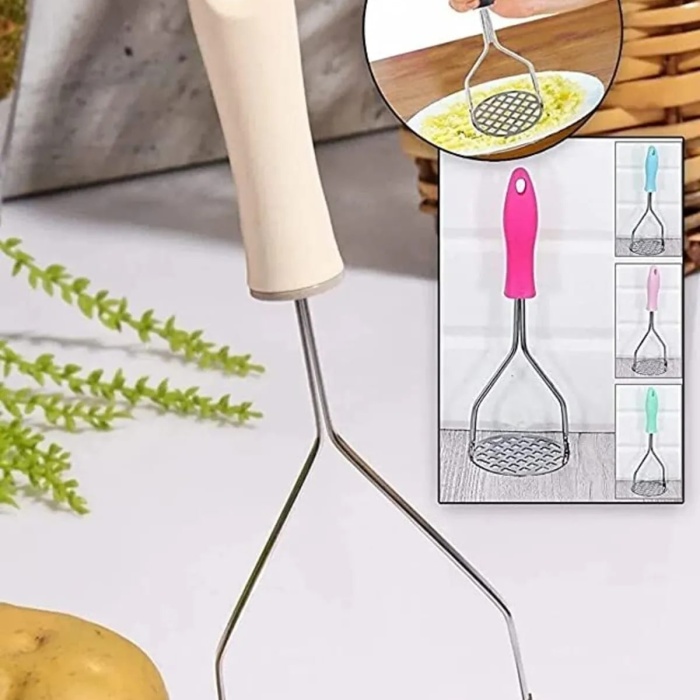 Biomak Plastik Saplı Delikli Metal Paslanmaz Patates Muz Yumurta Ezici Püre Yapıcı