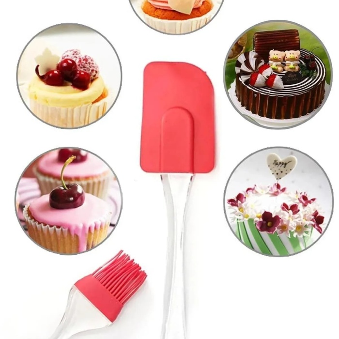Biyomak® 2 Li Set Silikon Pasta - Börek - Poğaça Yağ Fırçası ve Silikon Spatula Seti