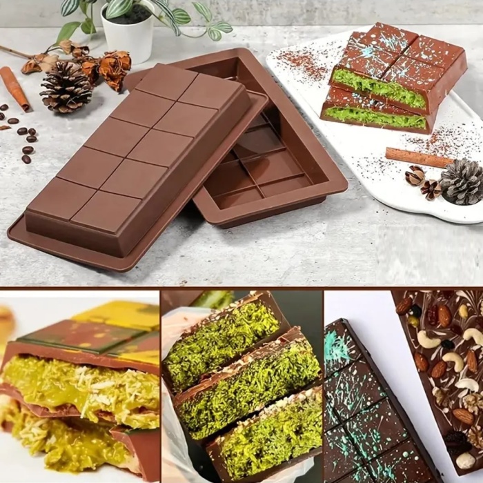 Biomak Meşhur Dubai Çikolatası Kalıbı Silikon - Büyük Tablet Çikolata Mum Kek Kalıbı Pasta Kalıbı