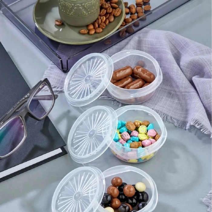 Biomak® 9 lu Yelpaze Kapaklı Şeffaf Mini Sosluk - Ketçap Mayonez Kabı- Kahve Yanı Şeker Lokumluk