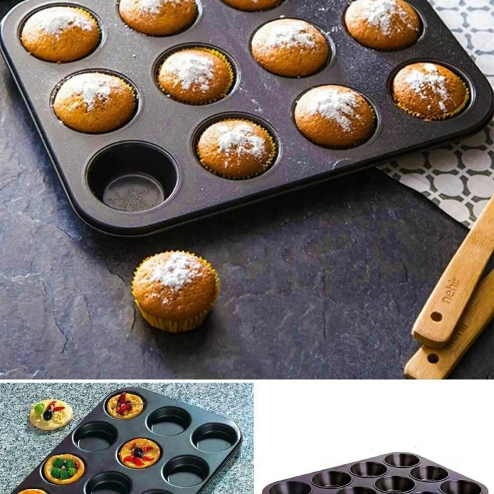 Biomak 12 Bölmeli Metal Yapışmaz Muffin Kek Kalıbı