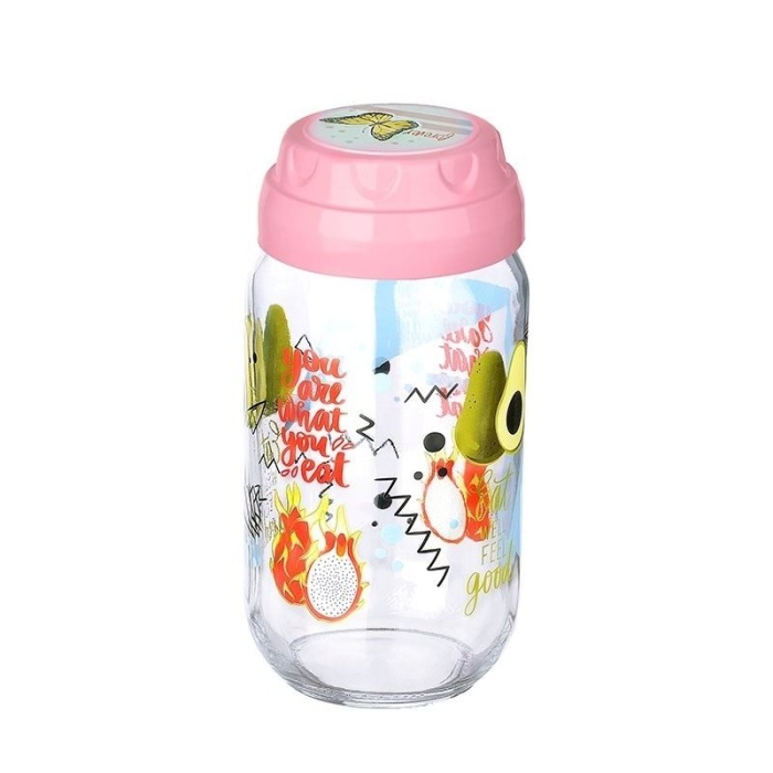 Biomak Vintage  Dekoratif  Desenli Cam Kavanoz 1000 ml - 33,8 oz - Avokado