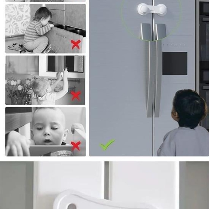 Biomak Bebek Çocuk Güvenliği Çekmece ve Dolap İçin Kendiliğinde Yapışkanlı Vidasız Kapak Kilidi