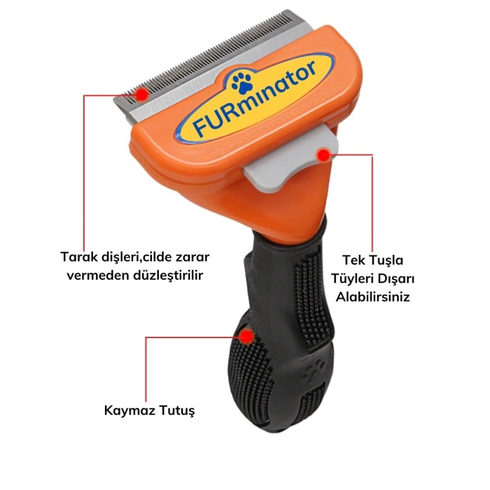 Biomak® Uzun Tüylü Köpekler İçin Kolay Tarama Fırçası Temizlenebilir Çelik Tarak Tüy Toplayıcı Medium