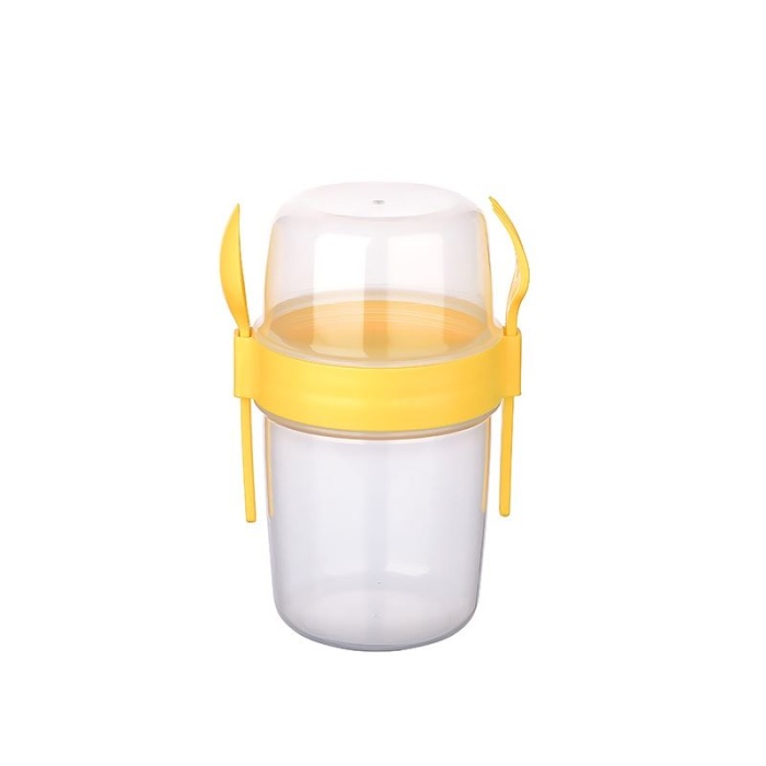 Biomak Çift Hazneli - Çatal Kaşıklı Portatif Müsli -Atıştırmalık Kabı 800 ML