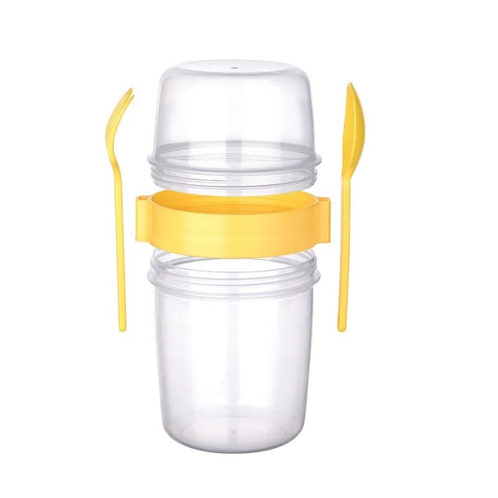 Biomak Çift Hazneli - Çatal Kaşıklı Portatif Müsli -Atıştırmalık Kabı 800 ML