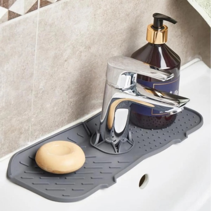 Biomak Esnek Musluk Lavabo Matı - Mutfak Banyo Batarya Su Tutucu Bulaşık Süngeri Matı