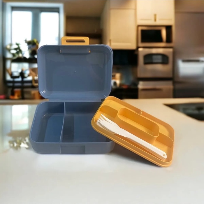 Meyve Suyu Bölmeli Tabaklı Beslenme Kabı Diyet KabıÇatal Bıçak Kaşık Dahildir