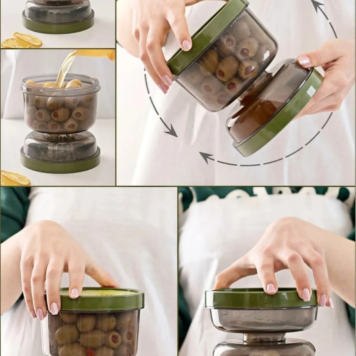 Biyomak® Çift Taraflı Süzgeçli Kapaklı Zeytinlik - Suyu Süzen Zeytin Turşu Saklama Kabı