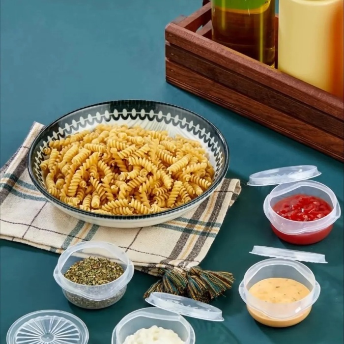 Biomak® 6 lı Yelpaze Kapaklı Şeffaf Mini Sosluk- Ketçap Mayonez Kabı- Kahve Yanı Şeker Lokumluk