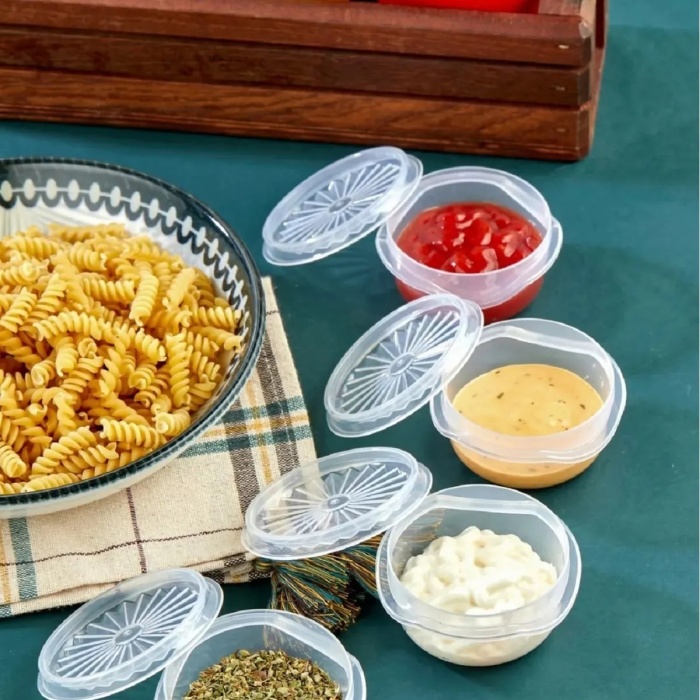 Biomak® 6 lı Yelpaze Kapaklı Şeffaf Mini Sosluk- Ketçap Mayonez Kabı- Kahve Yanı Şeker Lokumluk