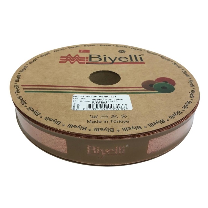 Biomak® Biye Simli Katlı 301 2 cm 25 Metre %50 Simli % 50 Polyester