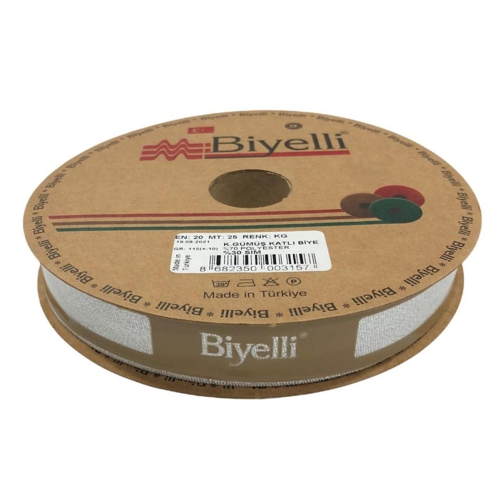 Biomak® Biye Simli Katlı Kg Gümüş 2 cm 25 Metre %50 Simli % 50 Polyester