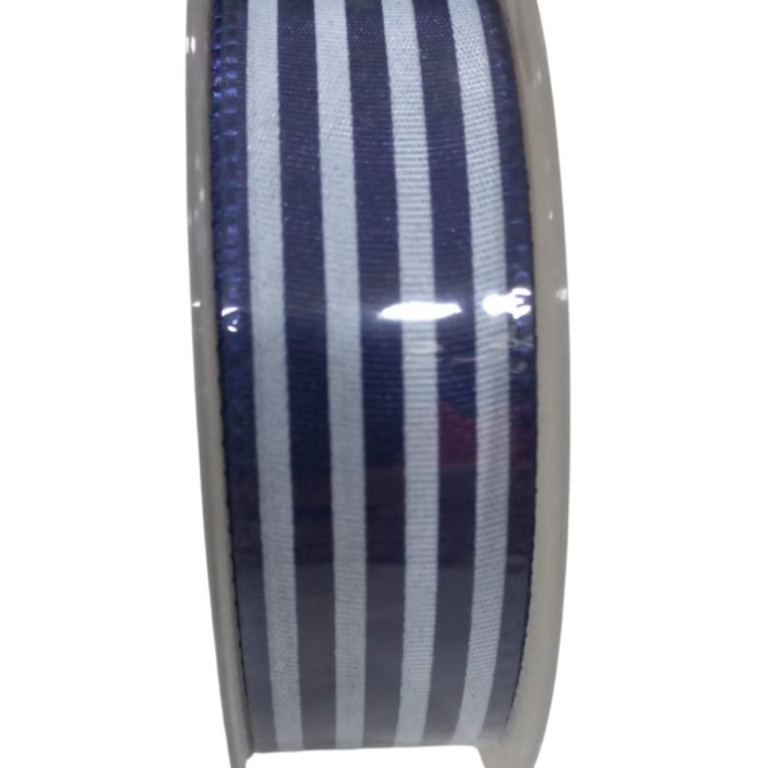 Biomak® Tafta Çizgi Desen Kurdele 25 mm Lacivert 2 Metre