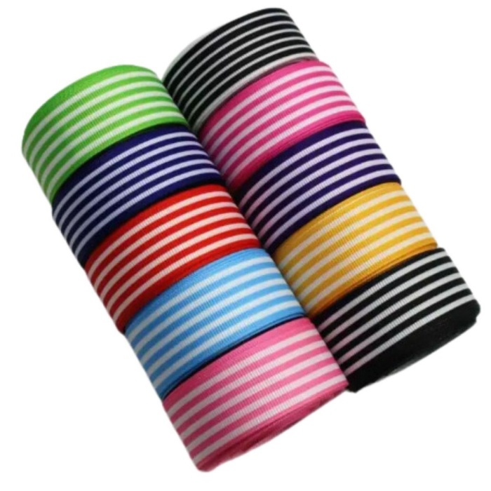 Biomak® Tafta Çizgi Desen Kurdele 25 mm Pudra 1 Metre