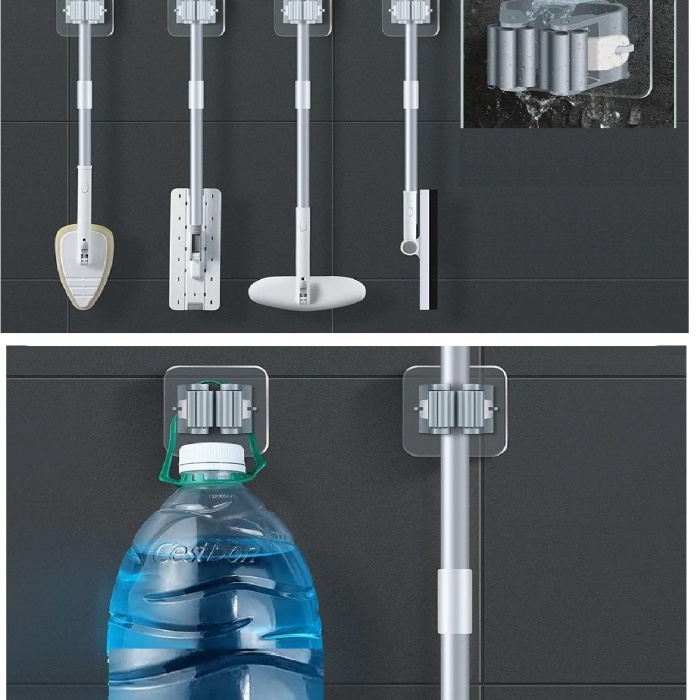Biomak 3 Lü Renkli  Yapışkanlı Mop Fırça Çek pas Sap Tutucu Organizer Mutfak Banyo Düzenleyici