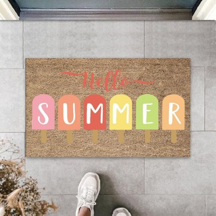 Biyomak® Bej Kapı Önü Paspası Hello Summer Dondurma Desen K-3275