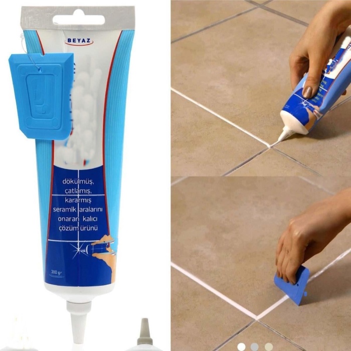 Beyaz Derz Dolgusu Lavabo Küvet Fayans Derzi kalemi 380gr Spatula Hediyeli