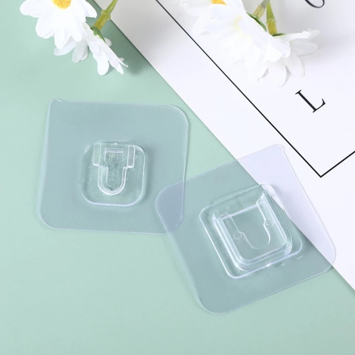 Biomak 10 Adet Şeffaf Çift Taraflı Yapışkanlı Geçmeli Klips Eşya Sabitleme Askısı
