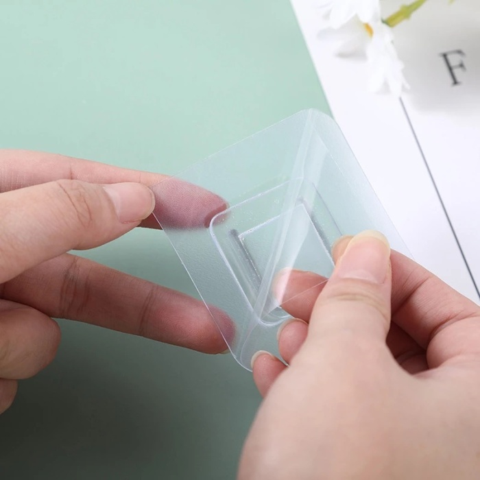 Biomak 10 Adet Şeffaf Çift Taraflı Yapışkanlı Geçmeli Klips Eşya Sabitleme Askısı
