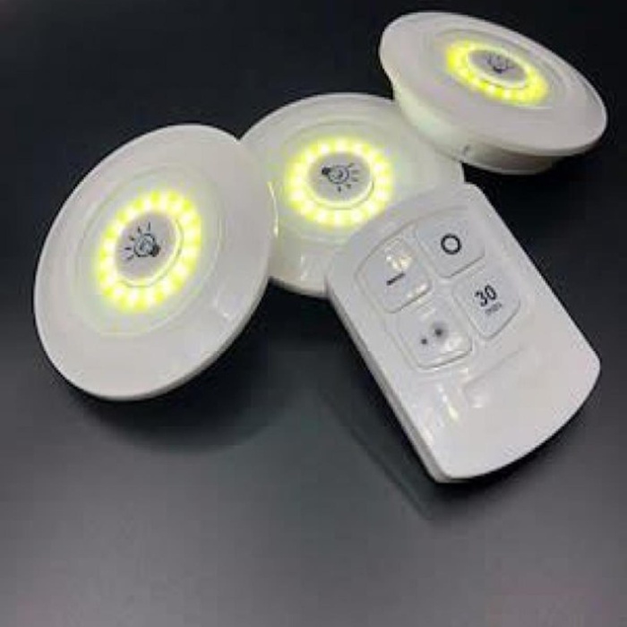 Biomak 3lü Uzaktan Kumandalı Yapışkanlı Kablosuz Led Spot Lambalar