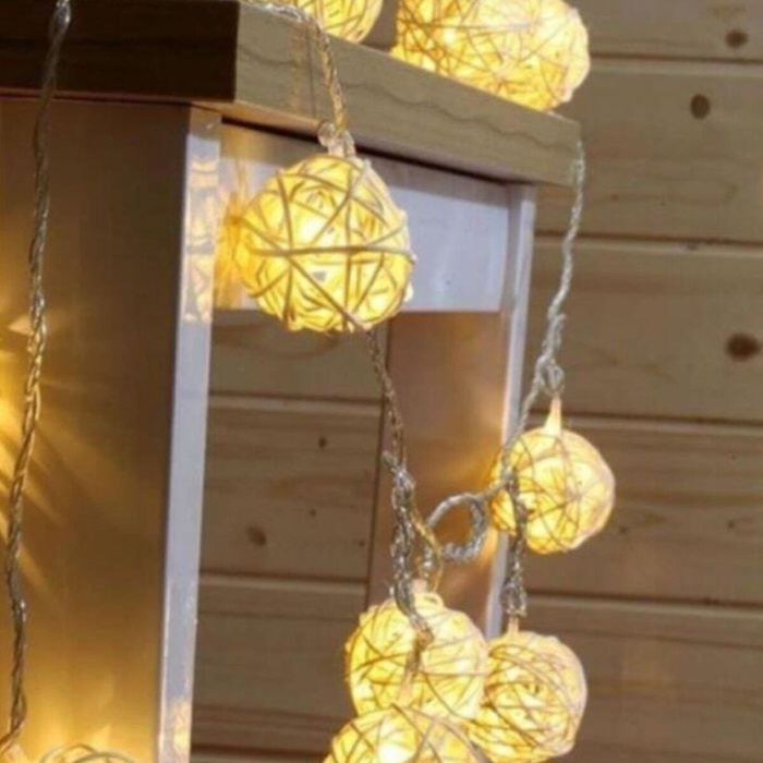 Biomak® Hasır Toplar Led Işık 2 metre GÜN IŞIĞI Dekor Lambası