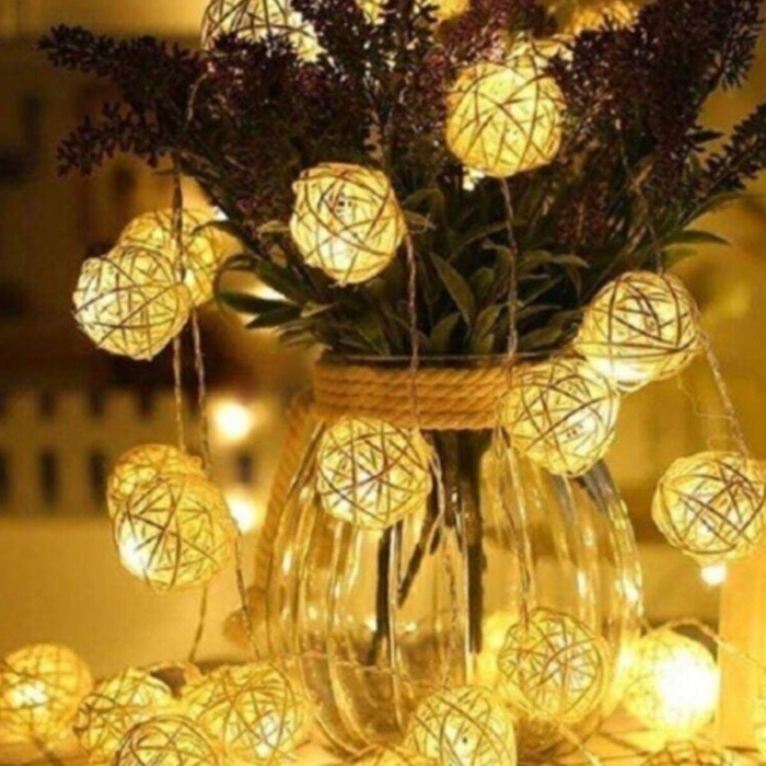 Biomak® Hasır Toplar Led Işık 2 metre GÜN IŞIĞI Dekor Lambası