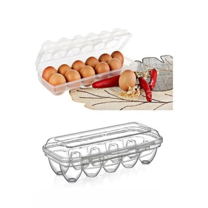 Biomak® 12li Şeffaf Kapaklı Kilitli Yumurta Saklama Kabı Kutusu Aparatı
