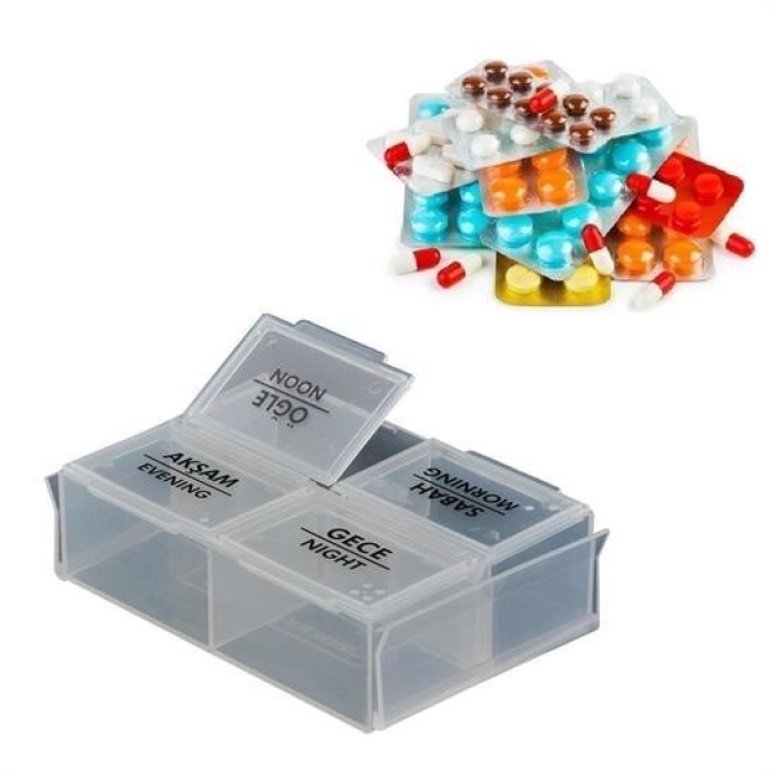 Biomak® 4 Öğün Günlük Hap İlaç Saklama Taşıma Kutusu İlaç Hatırlatıcı