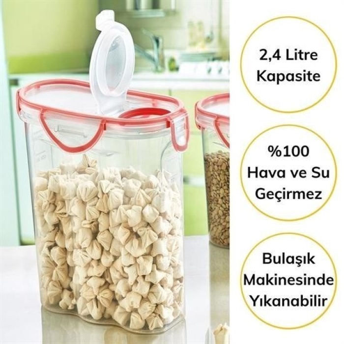 Biomak® Kilitli Kapaklı Contalı Hava,Su Sıvı Geçirmez 2,4 Litre Erzak Saklama Kabı-SA590