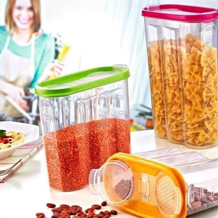 Biomak® 2 Kapaklı Ölçekli Erzak Saklama Kabı - 1,2 Litre - SA930