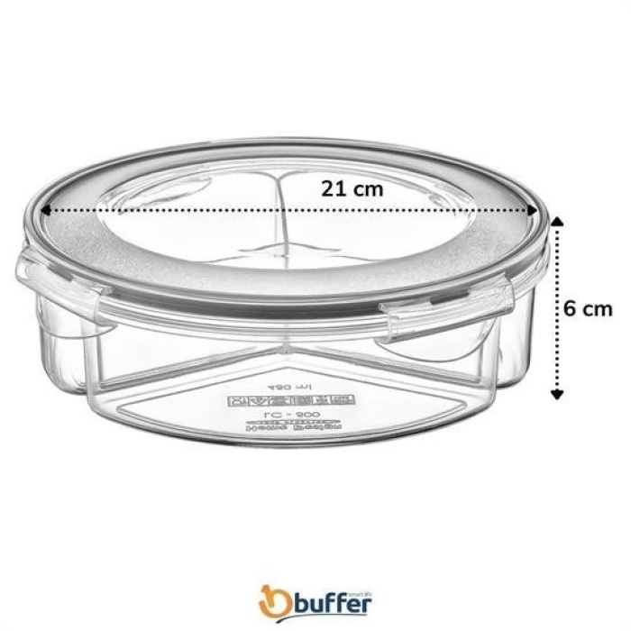 Biomak® 3 Bölmeli Sızdırmaz Contalı Kilitli Kapaklı 1,35 Litre yuvarlak Erzak Saklama Kabı LC-500