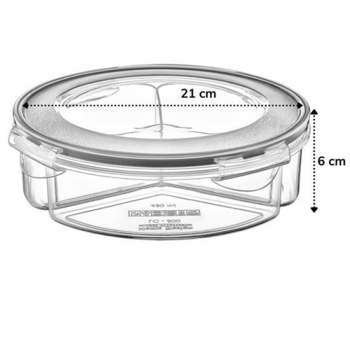 Biomak® 3 Bölmeli Sızdırmaz Contalı Kilitli Kapaklı 1,35 Litre yuvarlak Erzak Saklama Kabı LC-500