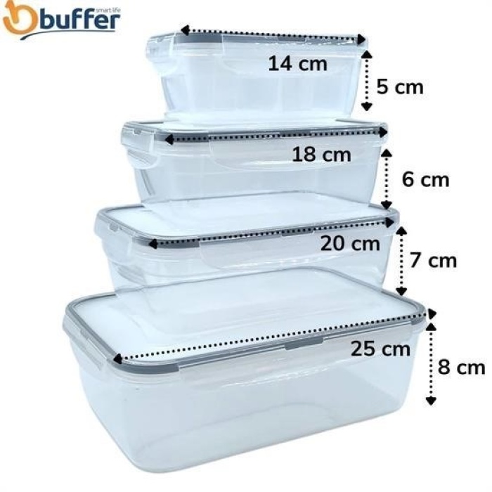 Biomak® 4lü İç İçe Sızdırmaz Contalı Kilitli Kapaklı Plastik Erzak Saklama Kapları LC315