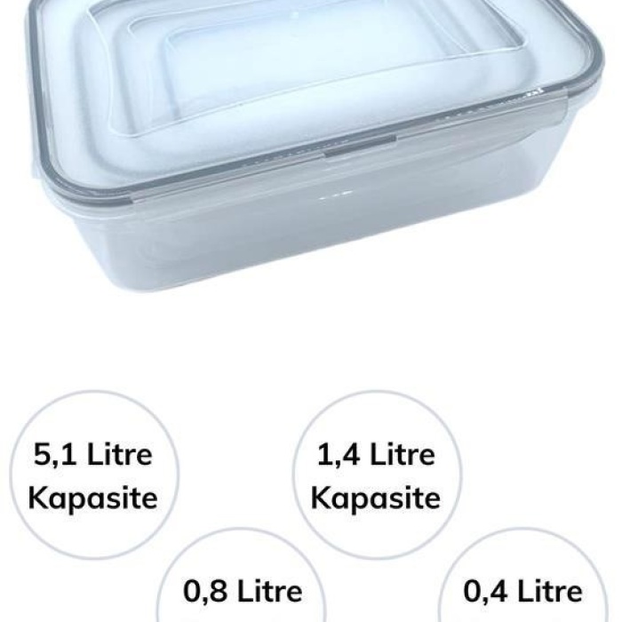 Biomak® 4lü İç İçe Sızdırmaz Contalı Kilitli Kapaklı Plastik Erzak Saklama Kapları LC315