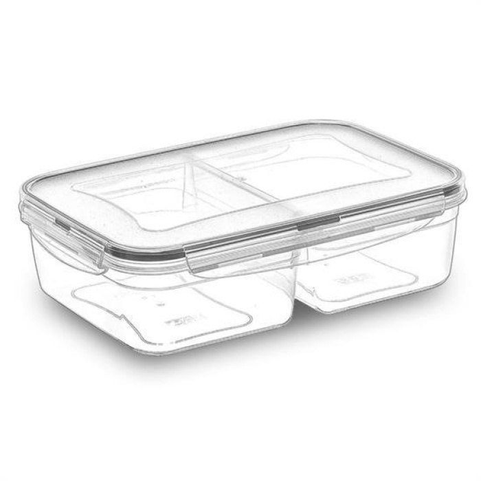 Biomak® 2 Bölmeli Sızdırmaz Contalı Kilitli Kapaklı 1 Litre Erzak Saklama Kabı -LC505