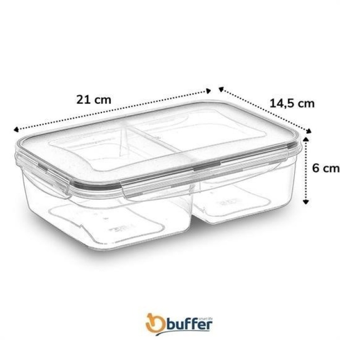 Biomak® 2 Bölmeli Sızdırmaz Contalı Kilitli Kapaklı 1 Litre Erzak Saklama Kabı -LC505