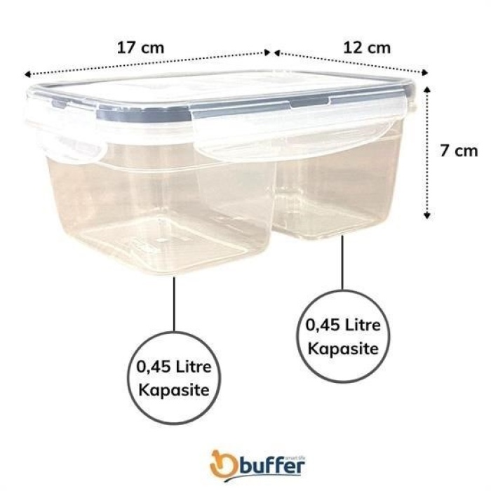 Biomak® 2 Bölmeli 0,45+0,45 Litre Kilitli Kapaklı Erzak Saklama Kabı LC-524