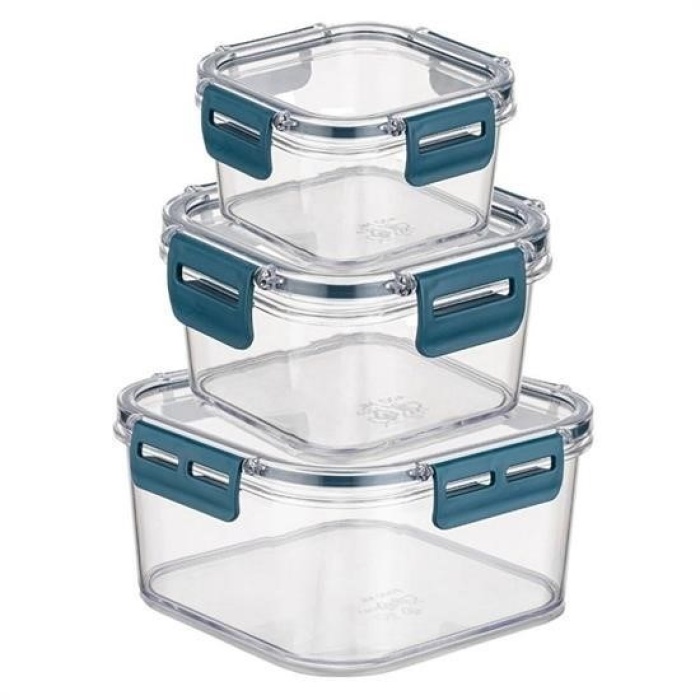 Biomak® 3lü Pratik Silikon Contalı Sızdırmaz Kapaklı Sağlam İstiflenebilir Saklama Kapları