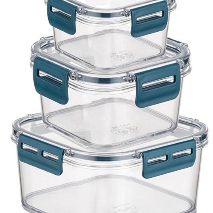 Biomak® 3lü Pratik Silikon Contalı Sızdırmaz Kapaklı Sağlam İstiflenebilir Saklama Kapları