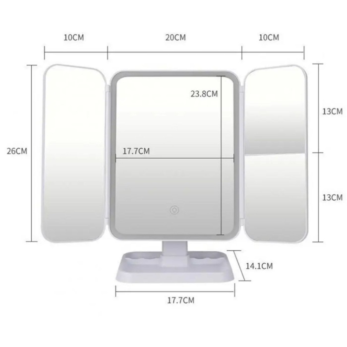 Biomak® 2 Kapaklı,3 Farklı Dokunmatik Led Ayarlı USB Şarj ile Şarj Olabilen Makyaj Aynası