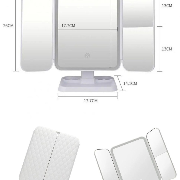 Biomak® 2 Kapaklı,3 Farklı Dokunmatik Led Ayarlı USB Şarj ile Şarj Olabilen Makyaj Aynası