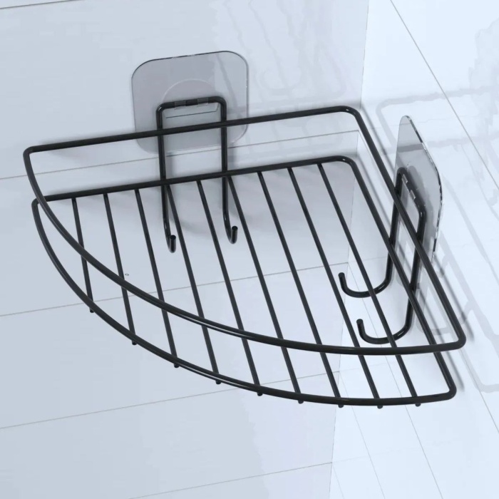 Biomak® Yapışkanlı Banyo Köşeliği Kancalı Köşe Rafı Duş Şampuanlık Duvar Düzenleyici Organizer Raf