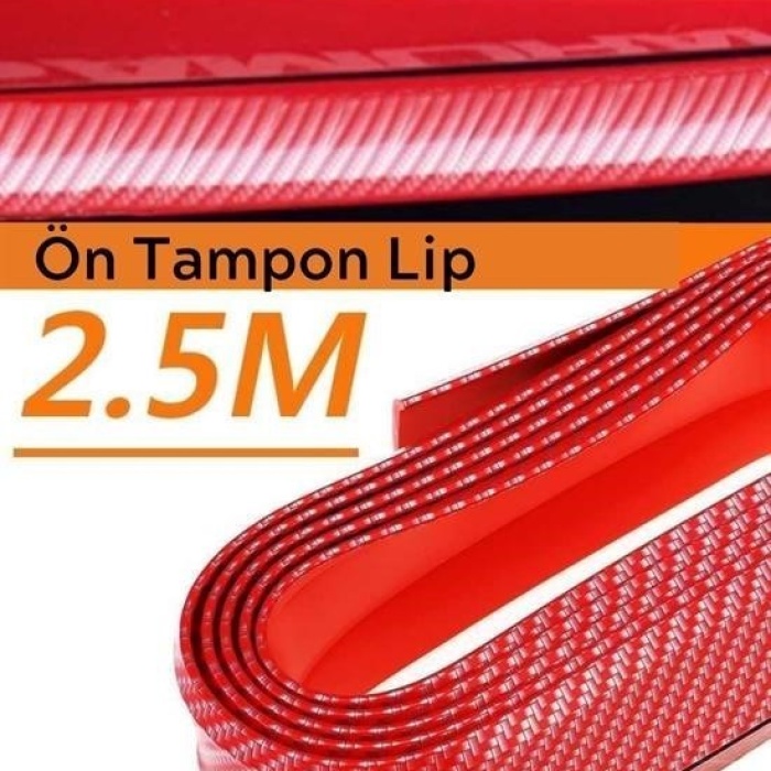 Biyomak® Kırmızı Renkli 2,5 Metre Araba Oto Ön Tampon Koruyucu Kauçuk Pratik Tampon Şerit Bant Döşeme