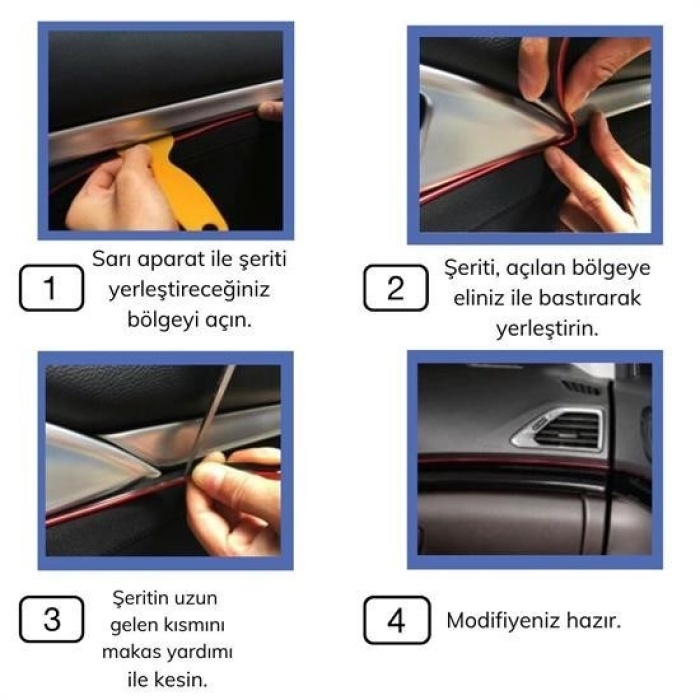 Biyomak® Mavi Araba OtoTrim Dekorasyon Şeridi Kauçuk Elastik Kolay Kurulum 5 metre Şerit Bant