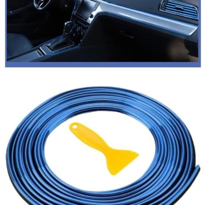 Biyomak® Mavi Araba OtoTrim Dekorasyon Şeridi Kauçuk Elastik Kolay Kurulum 5 metre Şerit Bant