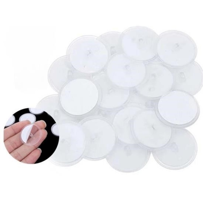 Biyomak® 20 Adet Şeffaf Yuvarlak 3 Cm Çaplı Güçlü Disk Yapışkanlar