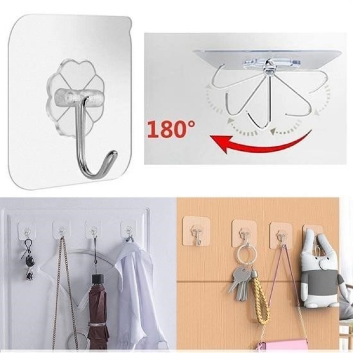 Biomak® Süper Güçlü Yapışkanlı Suya Dayanıklı Şeffaf Askı 5li Set Yeniden Kullanılabilir Kancalar