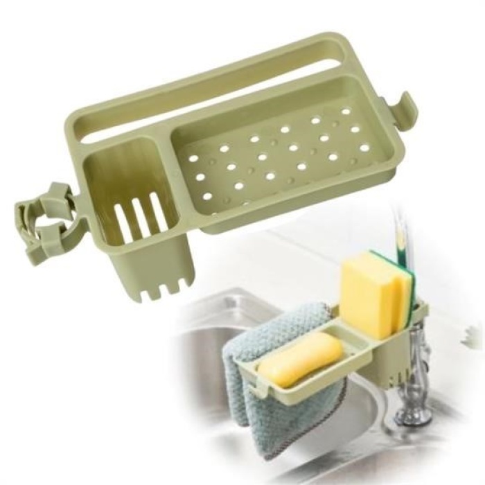 Biomak® Musluğa Takılan Sünger Havlu Askılı Sabun Hazneli mutfak Banyo Lavabo Düzenleyici Organizer